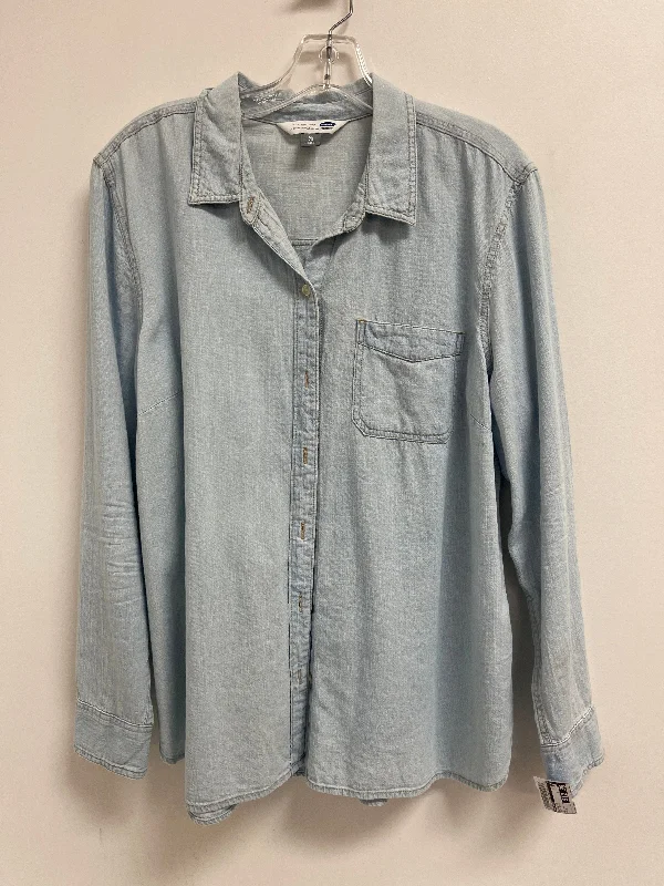 Blouse Long Sleeve By Old Navy In Blue Denim, Size: Xl