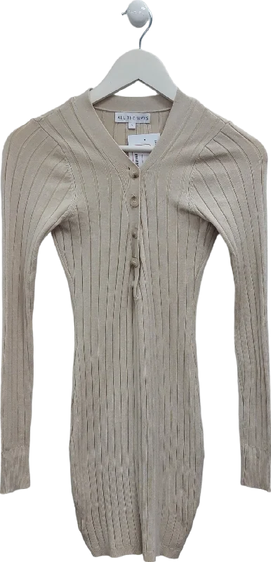 All the Ways Beige Ribbed Button Down Dress UK S