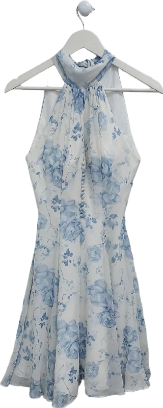 AW Bridal Blue Floral Chiffon Swing Dress UK S