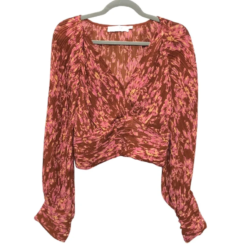 Blouse Long Sleeve By Astr In Brown & Pink, Size: M