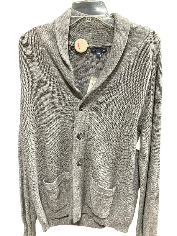 Sweater Cardigan By Gap In Grey, Size: L