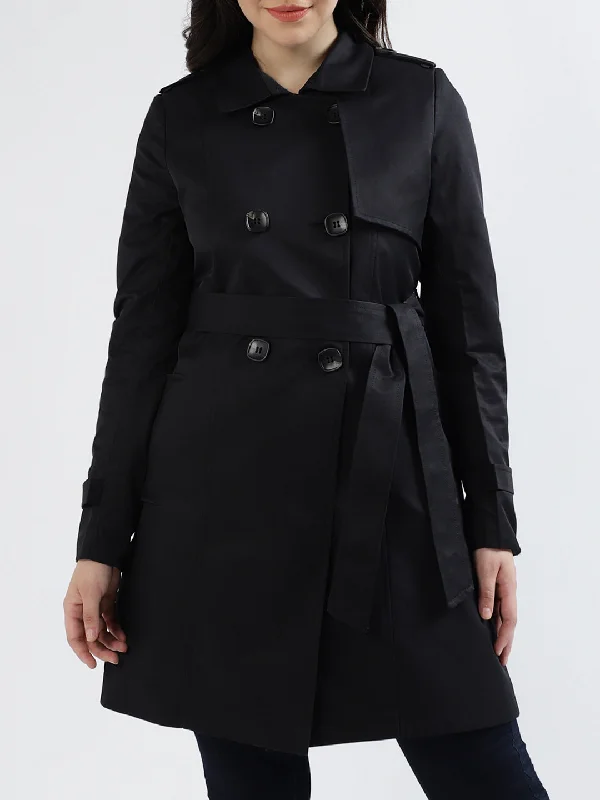 Centre Stage Women Solid Collar Full Sleeves Overcoat