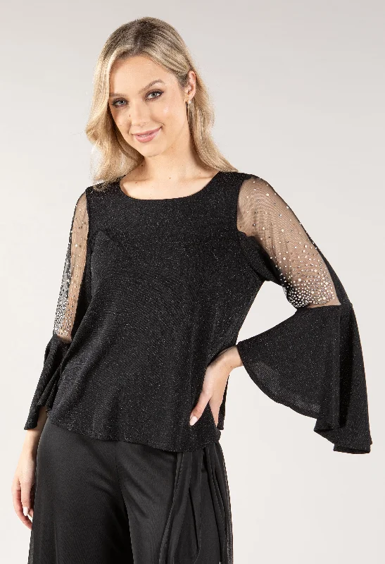 Pearl Detail Flare Sleeve Top