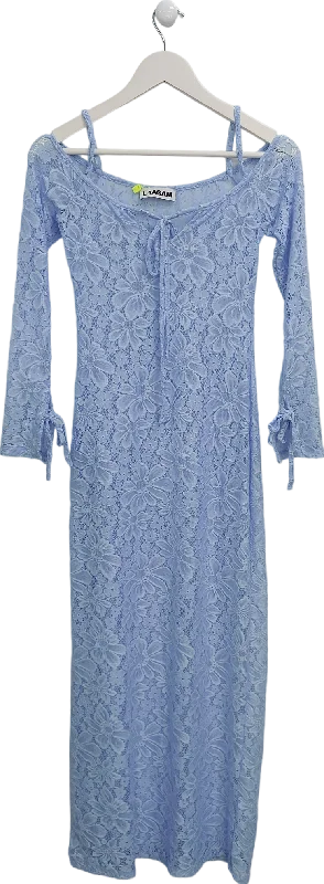 Laagam Blue Lace Off The Shoulder Maxi Dress UK S