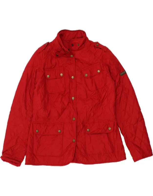 BARBOUR Womens Military Quilted Jacket UK 16 Large Red Polyester