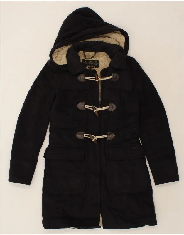 BARBOUR Womens Hooded Duffle Coat UK 8 Small Navy Blue