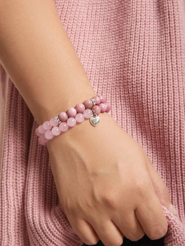 Heart Charm Contrast Layered Bracelet