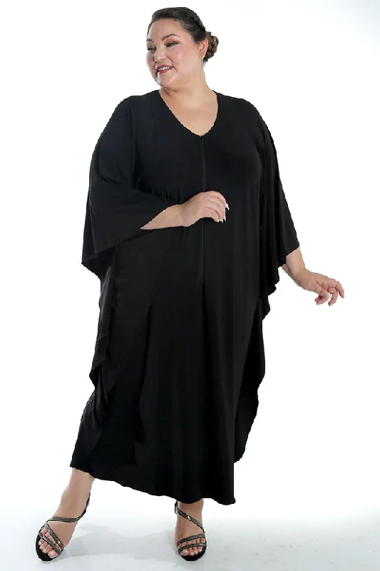 Vikki Vi Jersey Black Zip Front Caftan