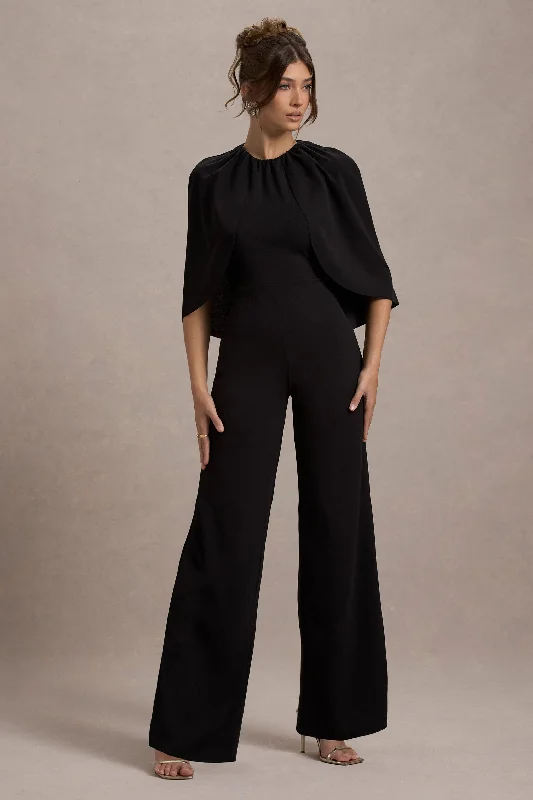 Arbor | Black Cape-Sleeve Straight-Leg Jumpsuit