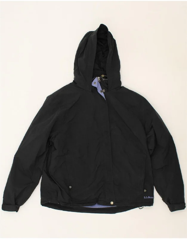 L.L.BEAN Womens Hooded Windbreaker Jacket UK 16 Large Black Polyester