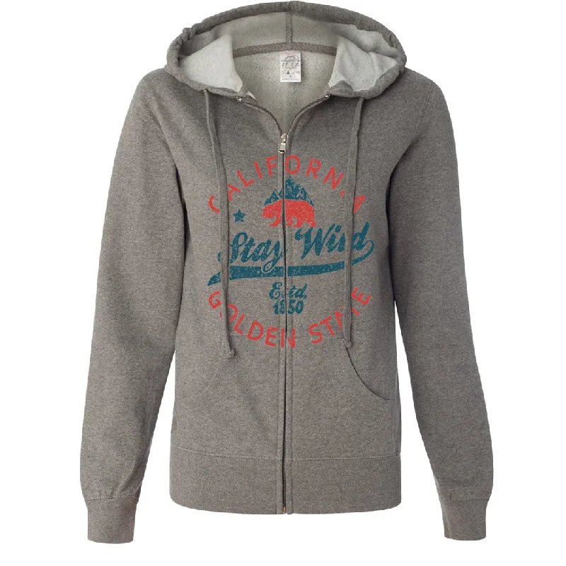 California Stay Wild Ladies Lightweight Fitted Zip-Up Hoodie