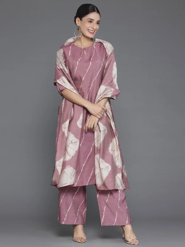 Mauve Printed Silk Blend Straight Suit With Dupatta