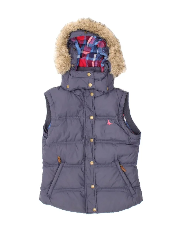 JACK WILLS Womens Hooded Padded Gilet UK 8 Small Navy Blue Polyester