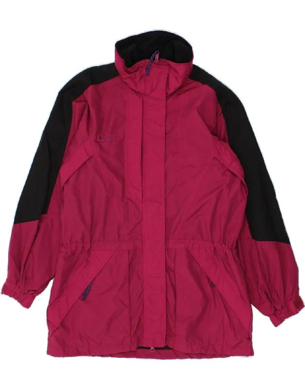 COLUMBIA Womens Graphic Rain Jacket UK 14 Medium Pink Colourblock Nylon