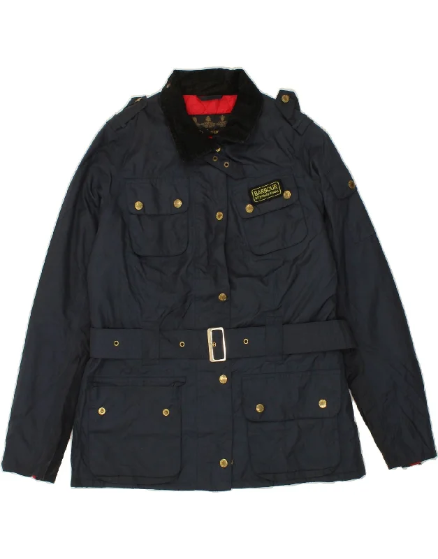 BARBOUR Womens Military Jacket UK 12 Medium Navy Blue Polyester