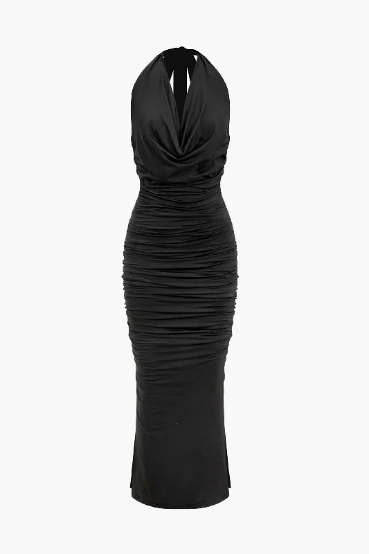 Draped Cowl Neck Sleeveless Maxi Dress