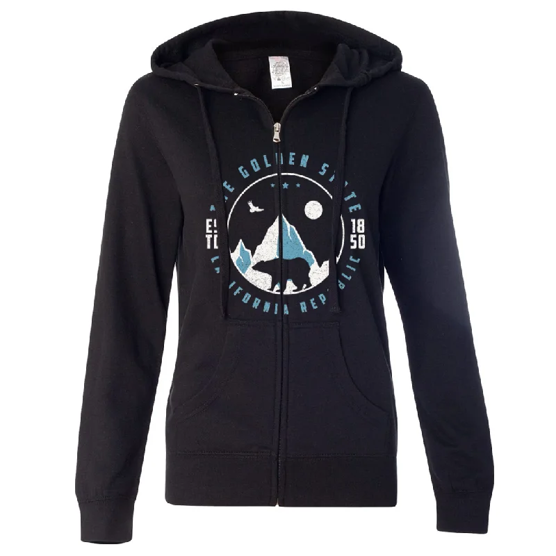 Snowy California Mountains Ladies Lightweight Fitted Zip-Up Hoodie