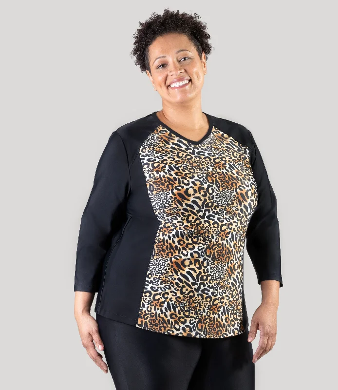 QuikEnergy 3/4 Sleeve Rash Guard Leopard Print Black