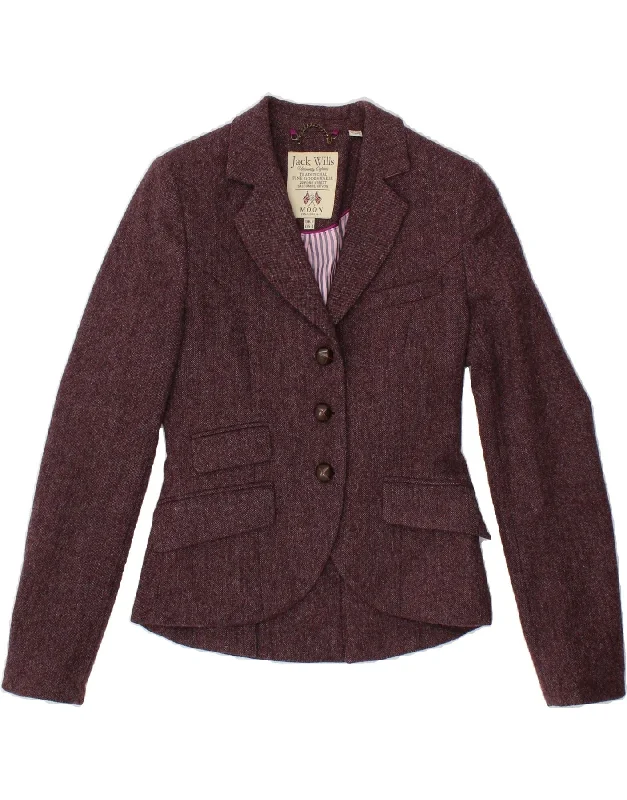 JACK WILLS Womens 3 Button Blazer Jacket UK 8 Small Maroon Wool