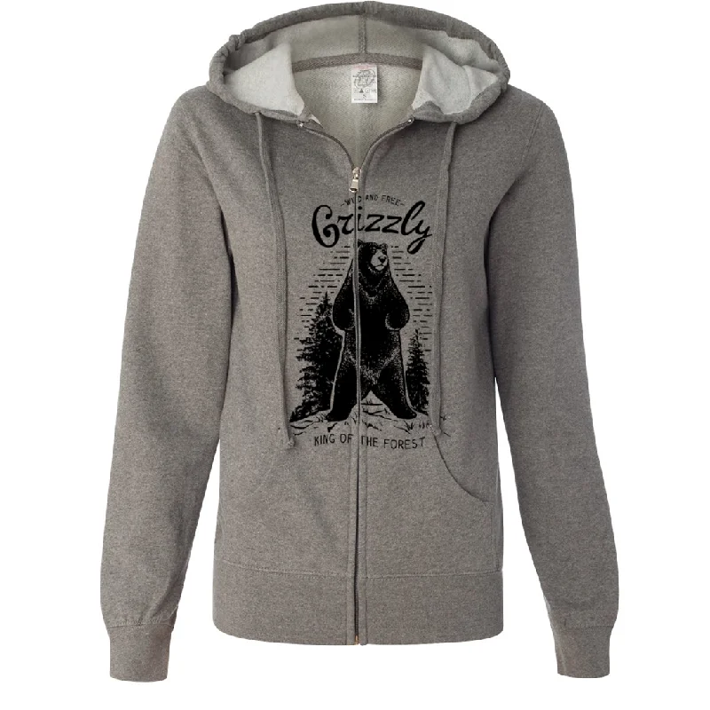 Wild And Free Grizzly Ladies Lightweight Fitted Zip-Up Hoodie