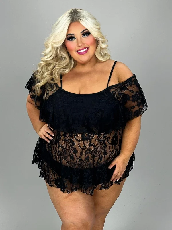 SWIM-P {Lace All The Way} Black Lace 2 Piece Swimsuit EXTENDED PLUS SIZE 4X