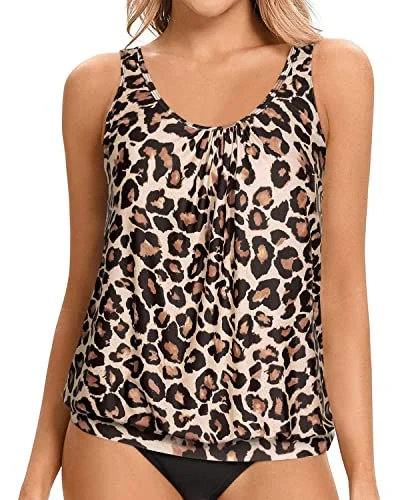 Modest And Elegant Blouson Swim Top For Women-Leopard