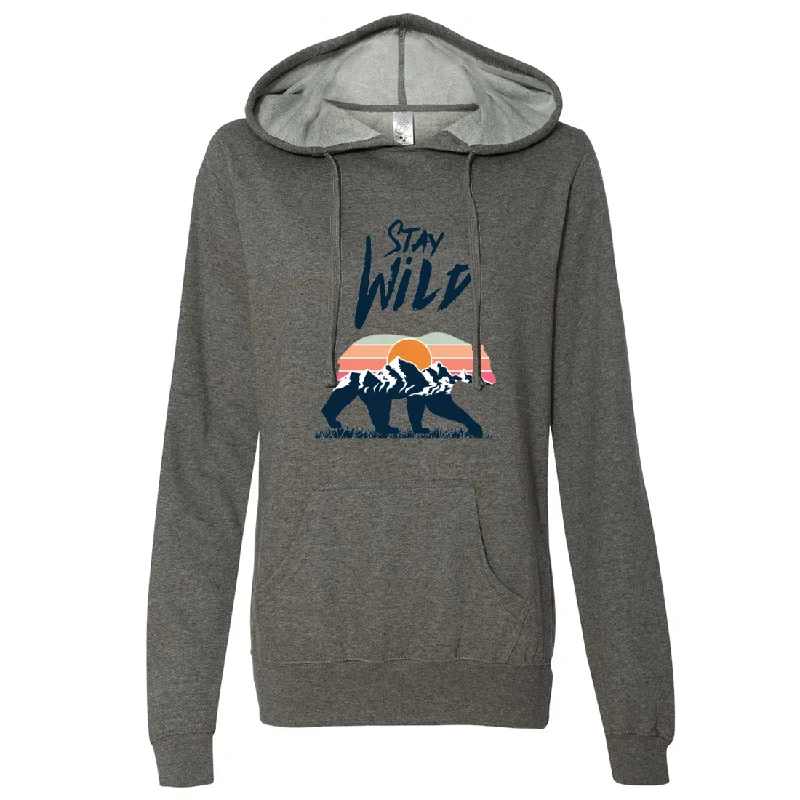 Stay Wild Sunset Bear Ladies Lightweight Fitted Hoodie