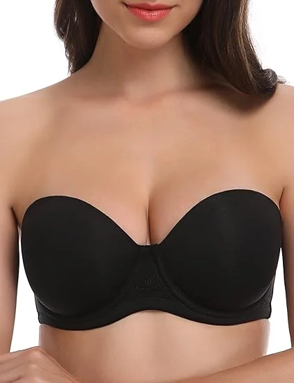 Schwarz Trägerloser Push up Bügel BH Multiway Contour Große Größen