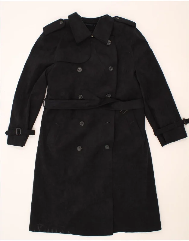 DELBA ALCANTARA Womens Faux Leather Trench Coat UK 16 Large Navy Blue