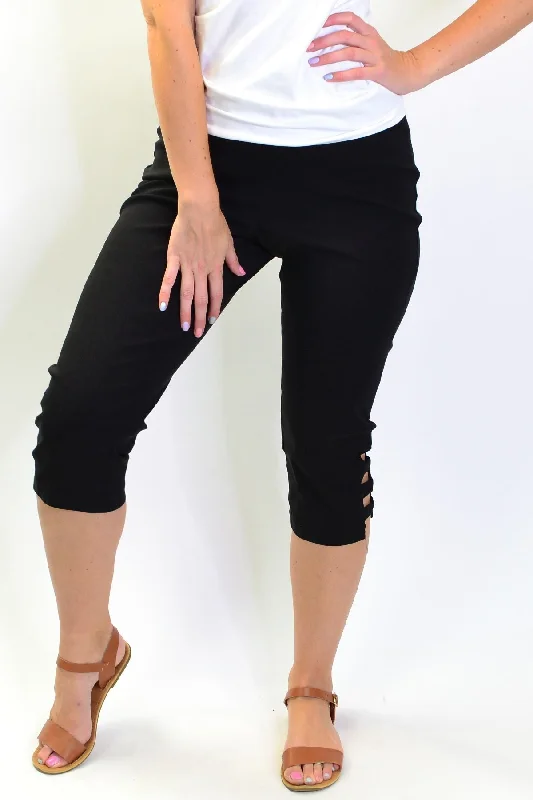 Black 3/4 Cut Out Pull on Pants