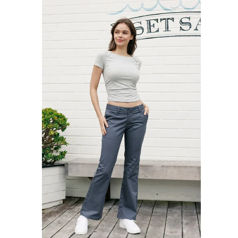 Low Rise Flared Leg Work Pants - Grey