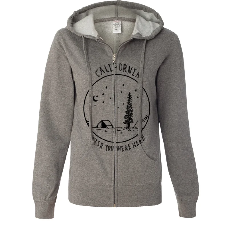 Wish You Were Here Black Print Ladies Lightweight Fitted Zip-Up Hoodie