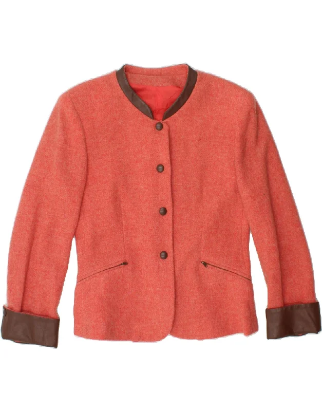 VINTAGE Womens 4 Button 3/4 Sleeve Blazer Jacket UK 14 Medium Orange Wool