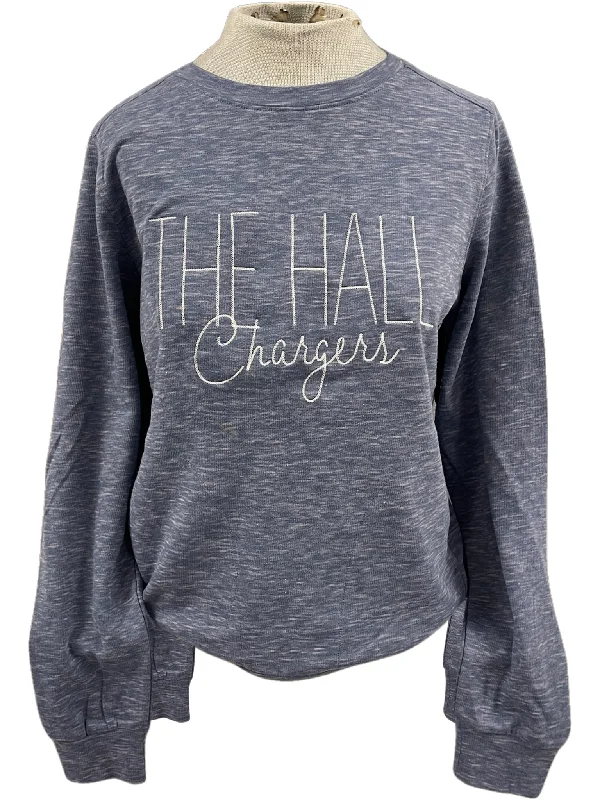 Women's lightweight sweatshirt, blue, stitched THE HALL