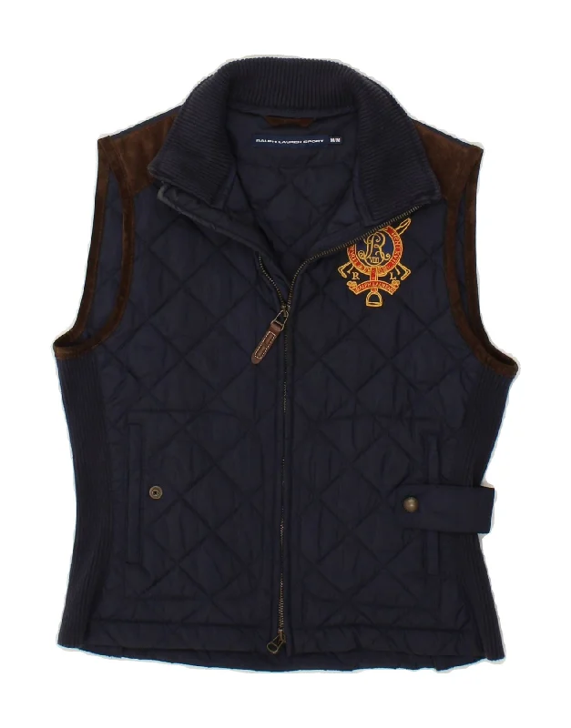 RALPH LAUREN Womens Quilted Gilet UK 12 Medium Navy Blue Polyester