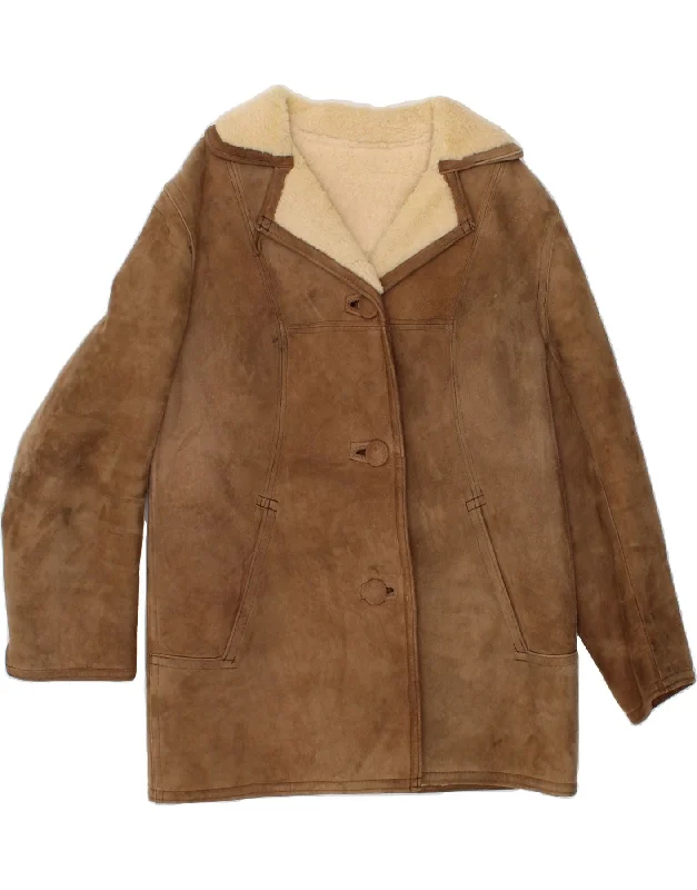 VINTAGE Womens Shearling Coat UK 12 Medium Brown Shearling