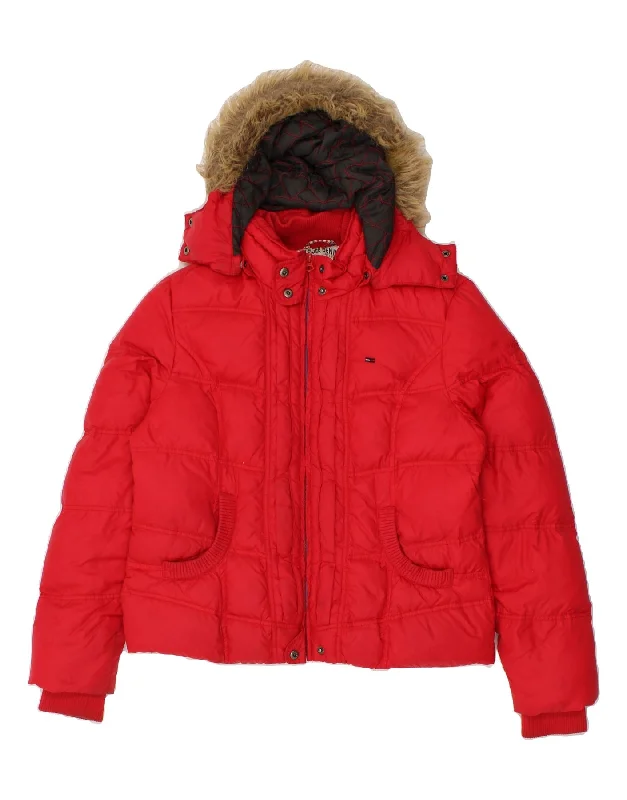 TOMMY HILFIGER Womens Hooded Padded Jacket UK 18 XL Red Polyester