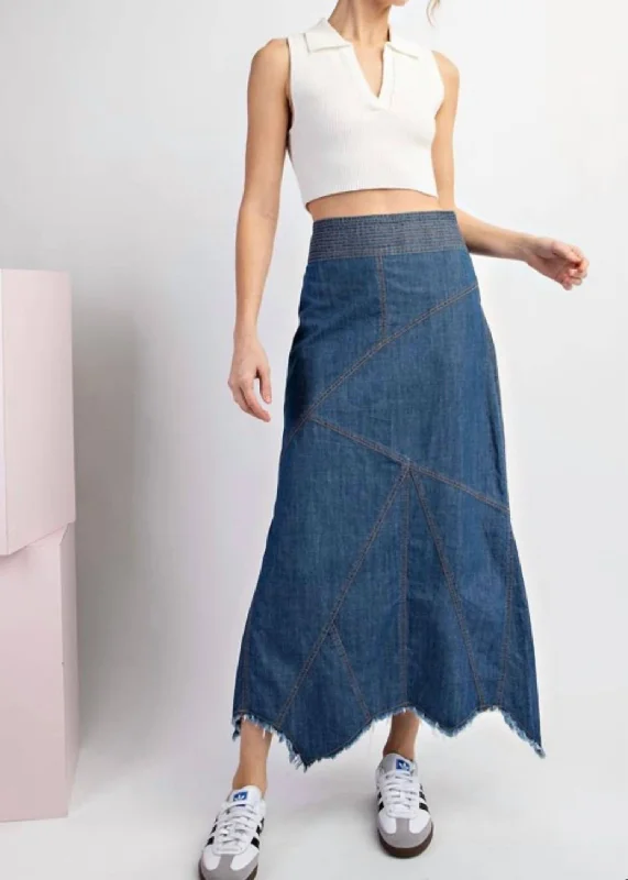 Mineral Washed A-Line Skirt In Denim