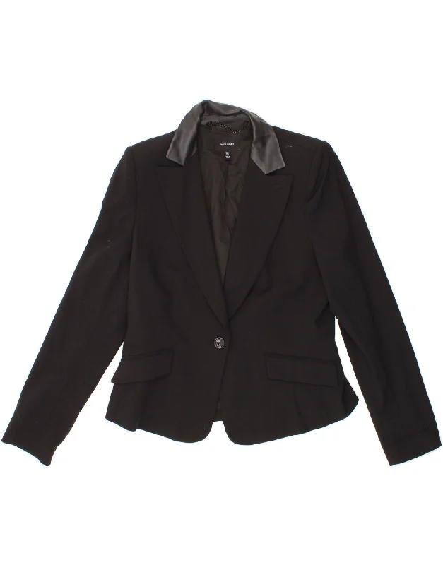 KAREN MILLEN Womens 1 Button Blazer Jacket UK 14 Large Black Virgin Wool