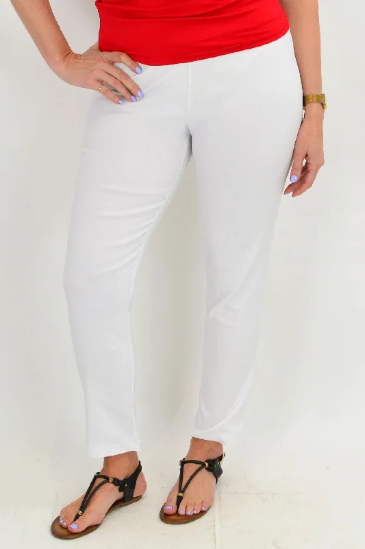 White Stretch Straight Leg Pull on Pants