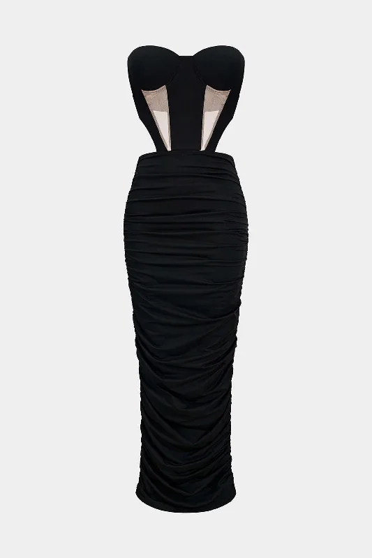 Mesh Backless Patchwork Strapless Maxi Dress