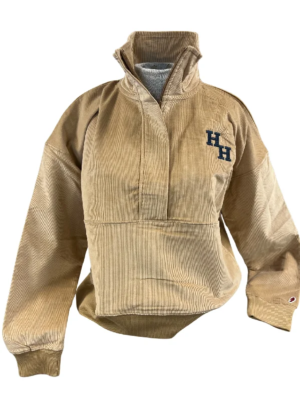 Women's 1/2 zip, corded gold, gold stacked Hs