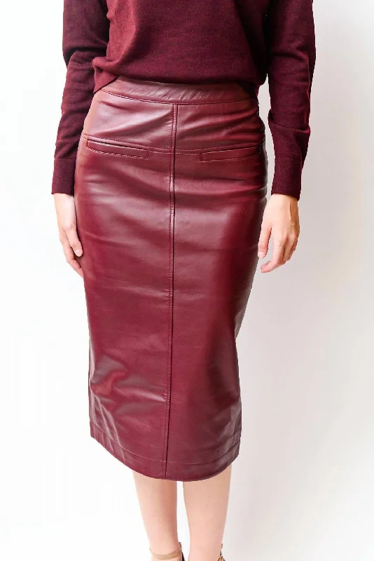 Leather Midi Skirt In Cranberry