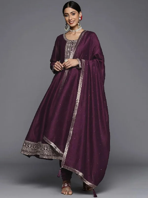 Purple Yoke Design Silk Blend Anarkali Suit With Dupatta