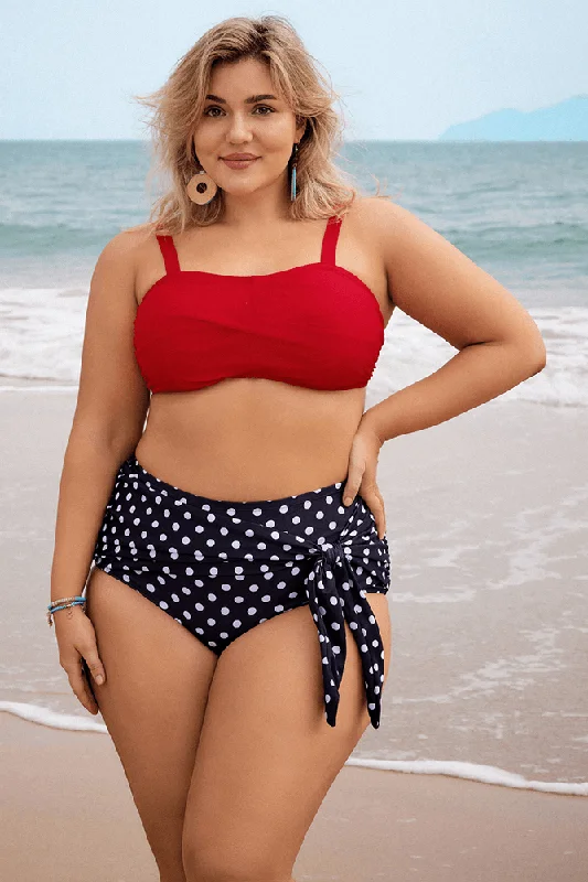 Women Plus Size 2pcs Swimsuit Padded Swim Tops+High Waist Briefs