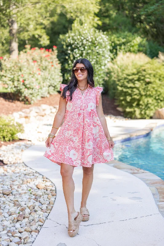 Paisley Playful Coral Peach Dress