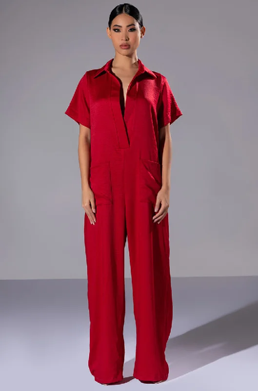 SILENT DREAMER SHORT SLEEVE SATIN JUMPSUIT