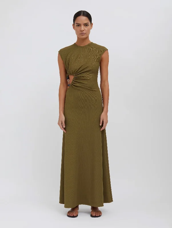 Tri Crystal Stone Tank Dress in Olive