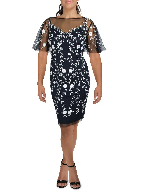 Womens Embellished Illusion Cocktail Dress