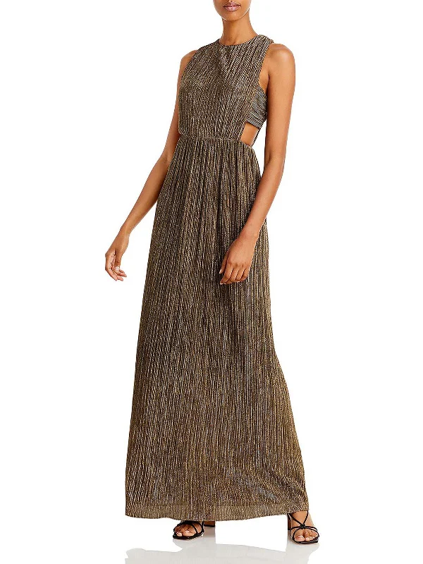 Womens Metallic Cut Out Evening Dress